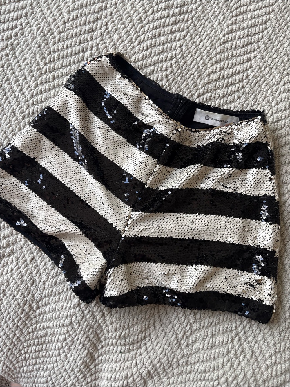 The Impeccable Pig Black & White Striped Sequin Shorts